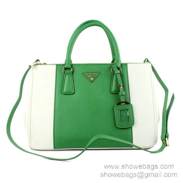 2014 Prada saffiano calfskin 33cm tote BN2274 green&white